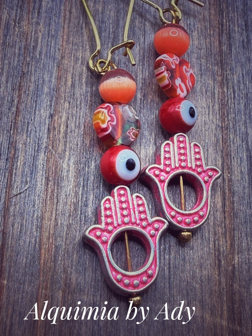 Fall + RED + Cat's eye Hamsa small ball dangle earrings